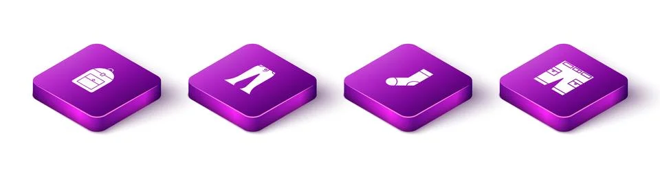 Set Isometric Backpack, Pants, Socks and Short or pants icon. Vector イラスト素材