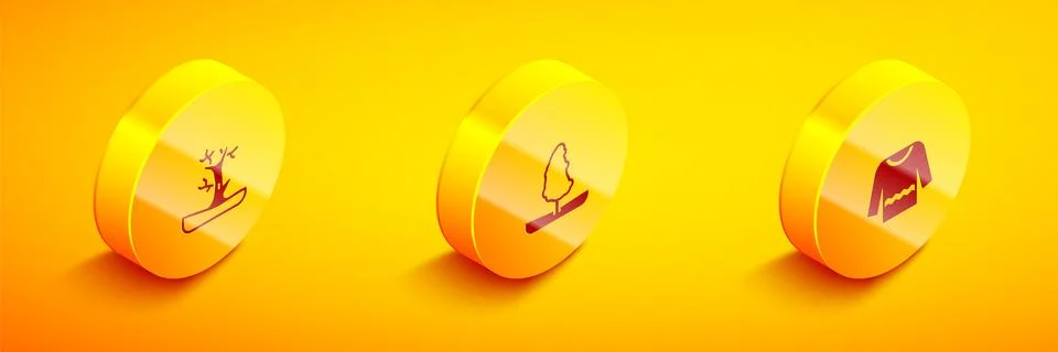 Set Isometric Bare tree, Tree and Sweater icon. Vector Stock Illustration