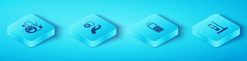 Set Isometric Basic geometric shapes, Atom, Test tube flask on stand and Battery Stock Illustration