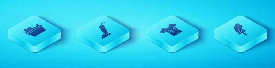 Set Isometric Basin with soap suds, Vacuum cleaner, Rubber for windows and .. Stock Illustration