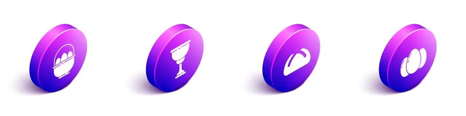 Set Isometric Basket with easter eggs, Christian chalice, Easter cake and Easter Stock Illustration