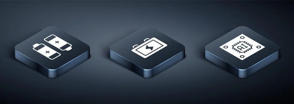 Set Isometric Battery, Processor with microcircuits CPU and icon. Vector Stockillustratie