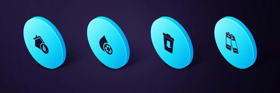 Set Isometric Battery, Send to the trash, Recycle clean aqua and Eco friendly Stock Illustration