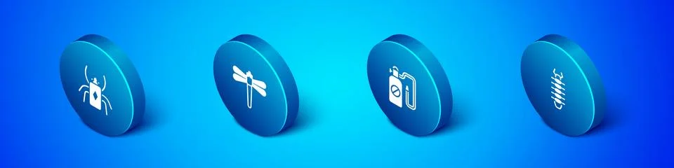 Set Isometric Beetle bug, Pressure sprayer, Centipede and Dragonfly icon. Vector イラスト素材