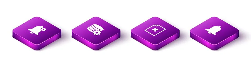 Set Isometric Bell, Setting database server, Delete file document and Ringing Illustrazione stock