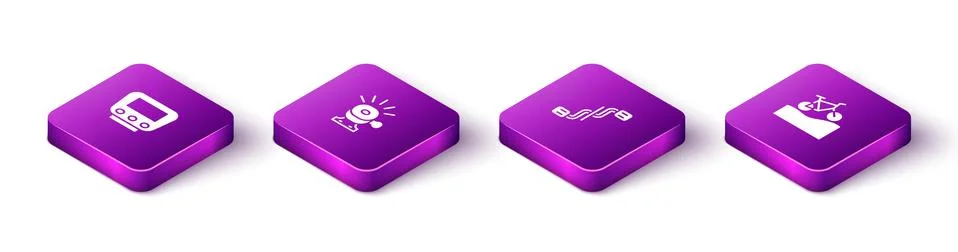 Set Isometric Bicycle speedometer, bell, pedals and Mountain bicycle icon 스톡 일러스트
