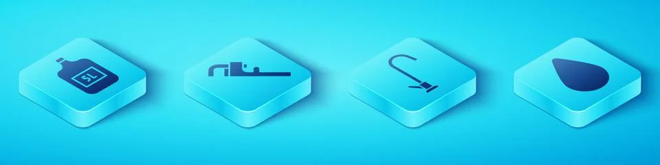 Set Isometric Big bottle with clean water, Pipe adjustable wrench, Water drop Illustrazione stock