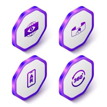 Set Isometric Big brother electronic eye, 360 degree view, Augmented reality AR Stock Illustration