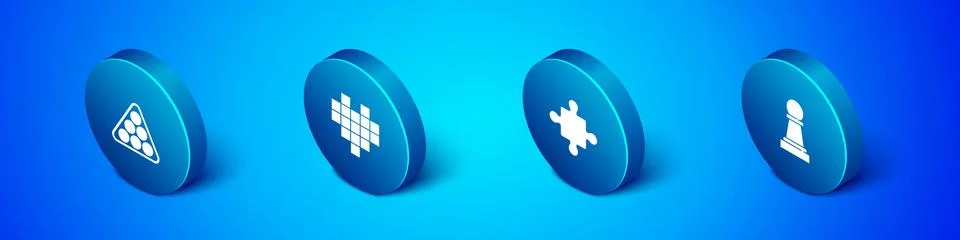 Set Isometric Billiard balls in triangle, Puzzle pieces toy, Chess and Pixel イラスト素材