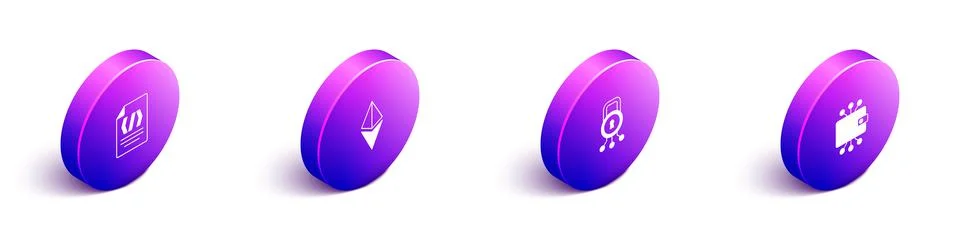 Set Isometric Binary code, Ethereum ETH, Cyber security and Cryptocurrency Stock Illustration