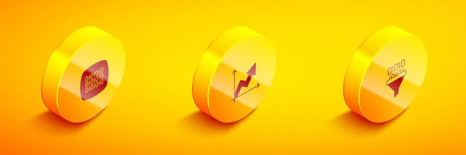 Set Isometric Binary code, Financial growth and icon. Vector Stock Illustration