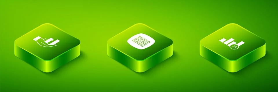 Set Isometric Binary code, Financial growth and Pie chart infographic icon... 스톡 일러스트