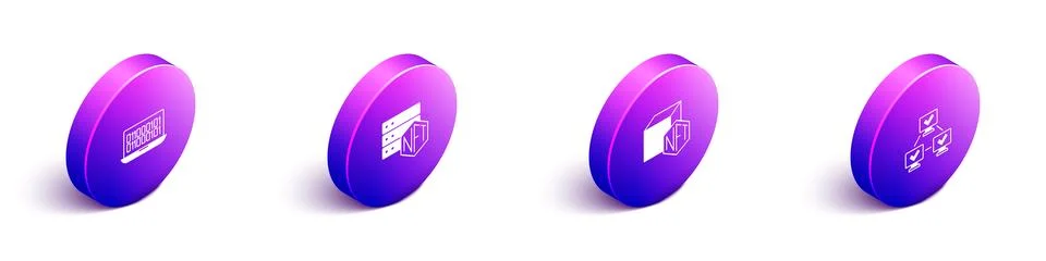 Set Isometric Binary code, NFT blockchain technology, Digital crypto art an.. Stock Illustration