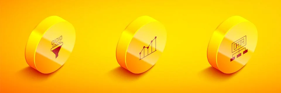 Set Isometric Binary code, Pie chart infographic and Data analysis icon. Vector Stock Illustration