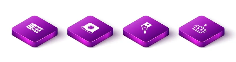 Set Isometric Binary code, Processor CPU, Photo retouching and Artificial i.. Stock Illustration