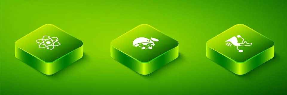 Set Isometric Biological structure, Prosthesis hand and Atom icon. Vector 스톡 일러스트