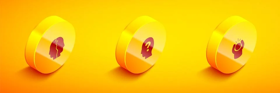 Set Isometric Bipolar disorder, Head with question mark and Anger icon. Vecto Stock Illustration