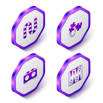 Set Isometric Board game, Puzzle pieces toy, Time chess clock and Backgammon Stock Illustration