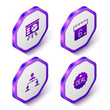 Set Isometric Board with graph, Calendar, Employee hierarchy and Deal icon Illustrazione stock