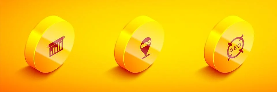 Set Isometric Board with graph chart, SEO optimization and icon. Vector Illustrazione stock