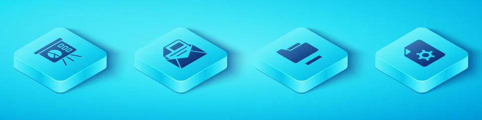 Set Isometric Board with graph, Mail and e-mail, Document settings and folder Stock Illustration