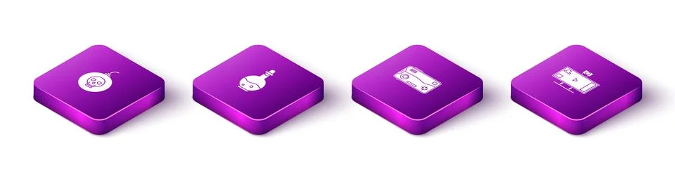 Set Isometric Bomb ready to explode, Bottle with magic elixir, Mobile and pla 스톡 일러스트