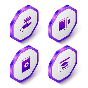 Set Isometric Book donation, Electronic book with mouse, Audio and Online Stock Illustration