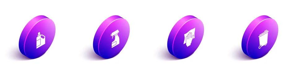 Set Isometric Bottle for cleaning agent, Cleaning spray bottle, service and Stock Illustration