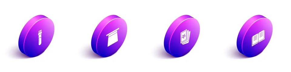 Set Isometric Bottle with potion, Magic hat, Three tarot cards and Ancient magic 스톡 일러스트