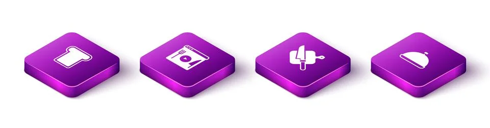 Set Isometric Bread toast, Cooking live streaming, Cutting board and knife and Stockillustratie