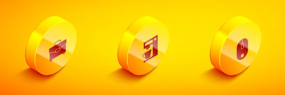 Set Isometric Briefcase, Coffee machine and Computer mouse icon. Vector Stock-Illustration