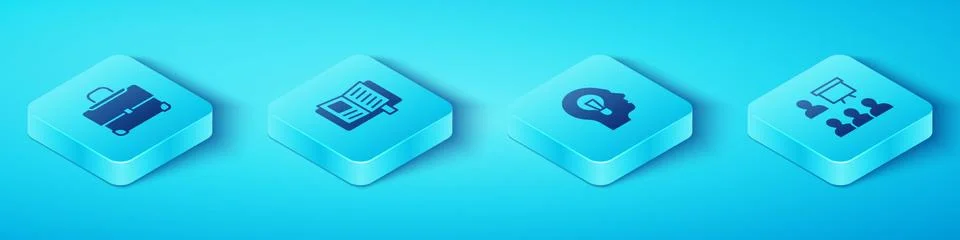 Set Isometric Briefcase, Reading book, Training, presentation and Human with Stock Illustration