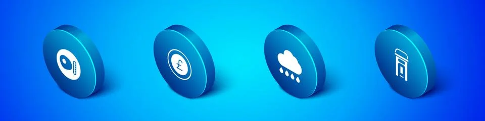 Set Isometric British breakfast, Cloud with rain, London phone booth and Coin Illustrazione stock