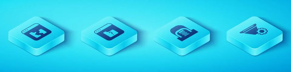 Set Isometric Broken file, File missing, Filter setting and Hangar with servers Stockillustratie