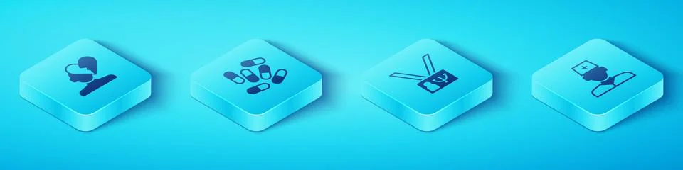 Set Isometric Broken heart or divorce, Medicine pill tablet, Male doctor an.. Stock Illustration