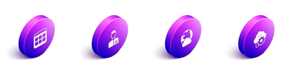 Set Isometric Browser files, Analyst engineer, Social network and Cloud Stock Illustration