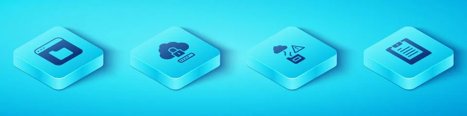 Set Isometric Browser files, Cloud computing lock, Server, Data report and Stock Illustration