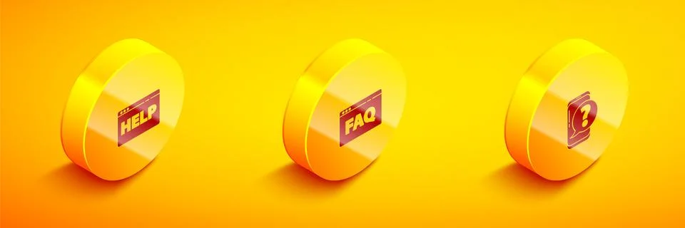 Set Isometric Browser help, FAQ and Mobile phone with question icon. Vector Stock Illustration