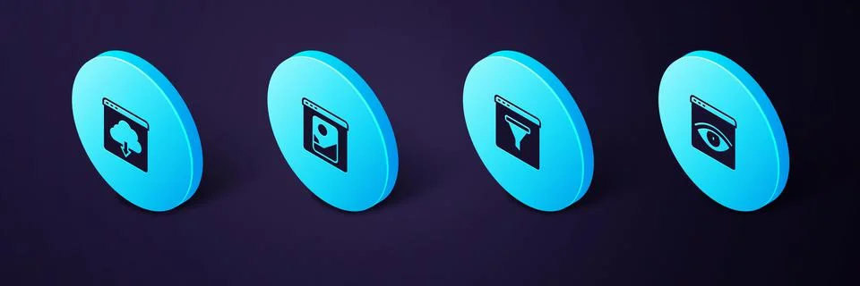 Set Isometric Browser incognito window, Photo retouching and Cloud download i Stock Illustration