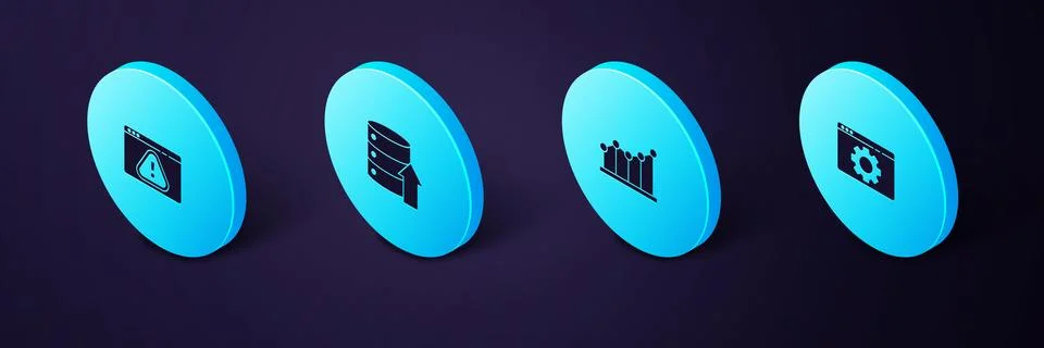 Set Isometric Browser setting, Pie chart infographic, Server, Data, Web Hosti イラスト素材
