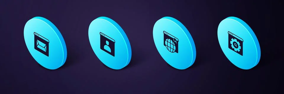 Set Isometric Browser setting, Search engine, Create account screen and Website 스톡 일러스트