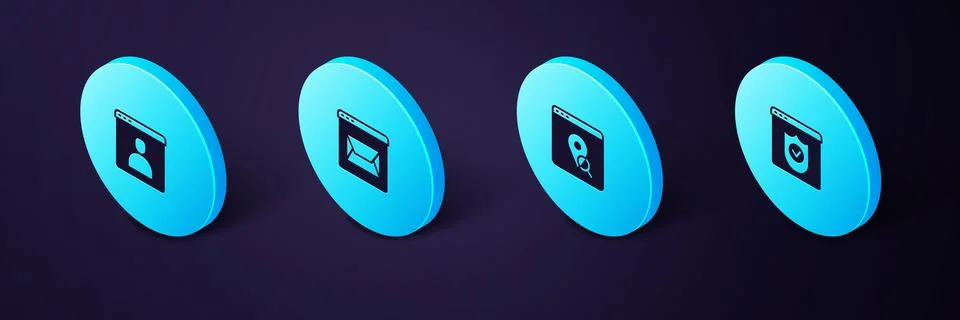 Set Isometric Browser with shield, Infographic of city map, Website and mai.. Stock Illustration