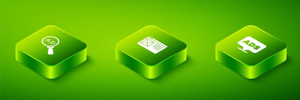 Set Isometric Browser window, Advertising and icon. Vector Stockillustratie