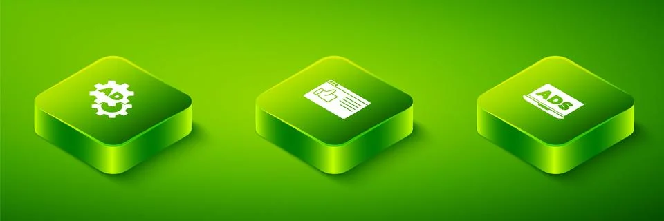 Set Isometric Browser window, Advertising and icon. Vector Illustrazione stock