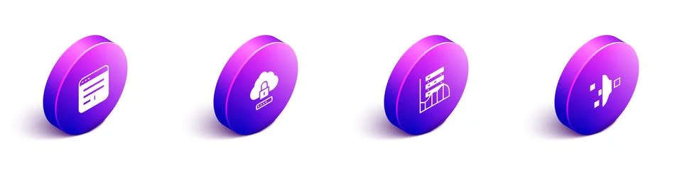 Set Isometric Browser window, Cloud computing lock, Server, Data, Web Hosting Illustrazione stock