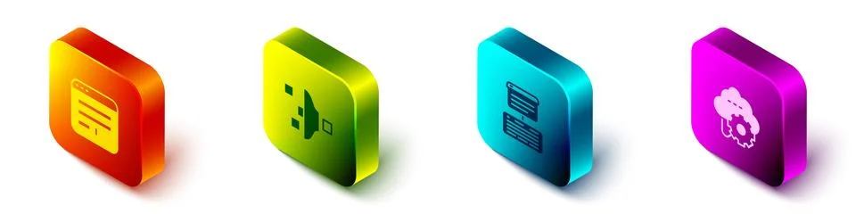 Set Isometric Browser window, Filter setting, Server, Data, Web Hosting and.. Stock Illustration