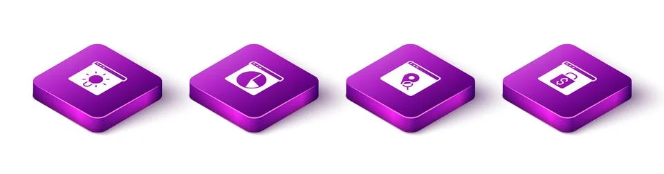 Set Isometric Browser window, Graph chart infographic, Infographic of city map Ilustración de archivo