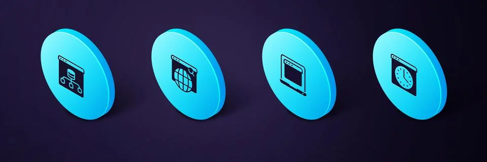 Set Isometric Browser window, Laptop with browser, Search engine and Server Illustrazione stock