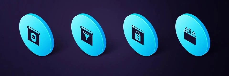 Set Isometric Browser window, Online shopping on screen, and with shield icon イラスト素材
