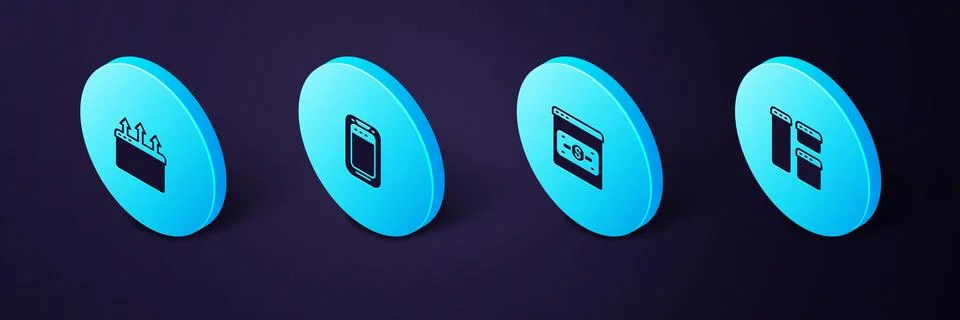 Set Isometric Browser window, Online shopping on screen, Mobile phone and  .. 스톡 일러스트